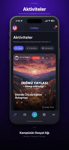 UniNet kampüs aktiviteleri akışı